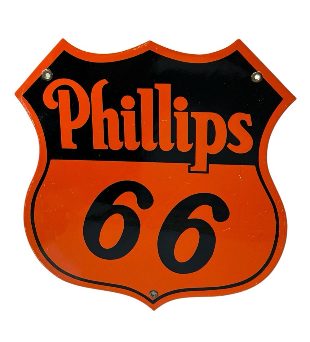 Vintage Phillips 66 Sign Gasoline Porcelain Service Station Gas Pump Sign Orange
